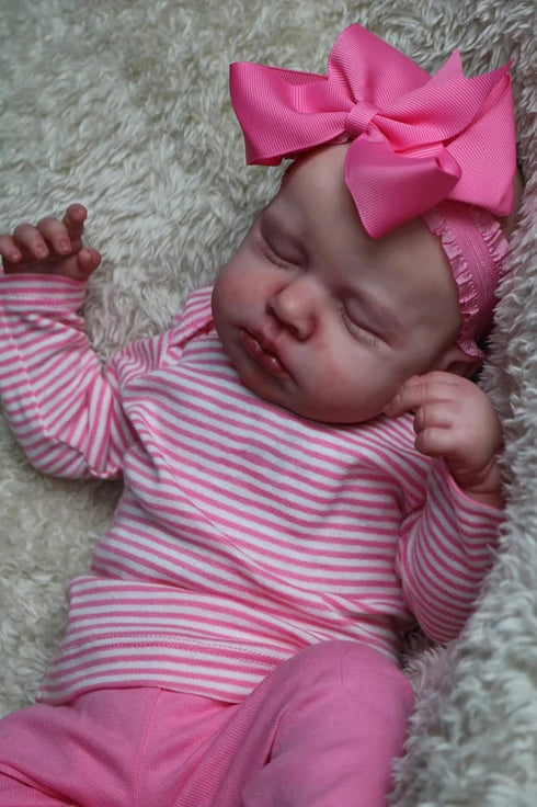 Pinky Reborn Baby Dolls Girl, 20 Inch Soft Weighted Body with Pink Clothes and Headwear