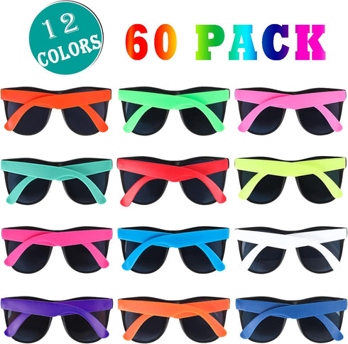 60 Pack Sunglasses Bulk for Party Favors, 12 Neon Sun Glasses with UV400 Protection, Great Gift for Pool Beach Parties