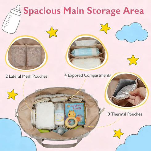 QualfsTerric Mommy Nappy Diaper Bag Multifunctional Large Capacity Tote with Pacifier Case Waterproof Baby Changing