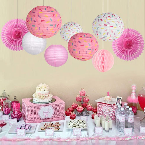 Donut Birthday Party Decorations - Donut Party Supplies with Lanterns, Paper Fan, Honeycomb Ball for Kids Birthday Party