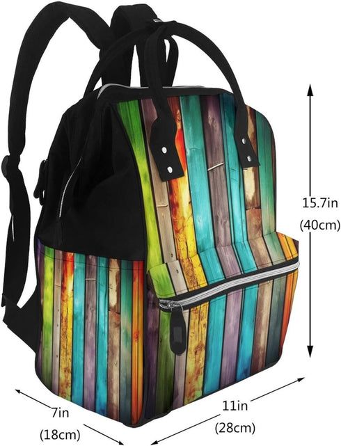 QSMJKLD Backpack Mommy Daypack Colorful Wooden Boards Diaper Bag with Changing Pad, Pacifier Holder - Multifunction