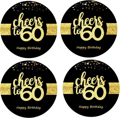 Sumerk 48 PCS Cheers to 60 Large Bottle Stickers, 60th Birthday Card Seals, 2 INCHES Round Happy Birthday Party Favors