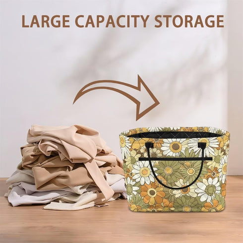 Entornuest 13x10x10 Closet Daisy Flowers Decorative Storage Bins Quilted Polyester Cube Baskets with Handles