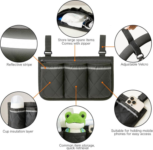 Longomat Stroller Caddy Stroller Organizer With Cup Holder, Non Slip Straps Stroller Bag for Phone, Pet Stroller