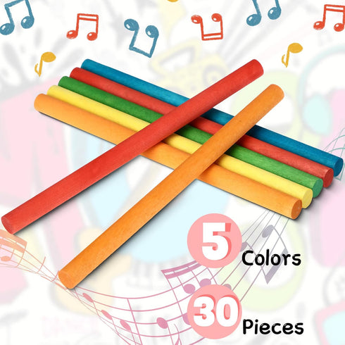 Yookeer 30 Pcs Rhythm Sticks for Kids - Wooden Lummi Music Toys Percussion Instruments for Classroom Play