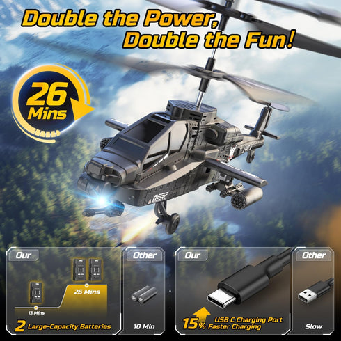 2.4GHz 26 2 8-12 DEERC RC Helicopter, RC Plane for Kids and Adults, Remote Control Helicopter, Mins Flight Time, LED