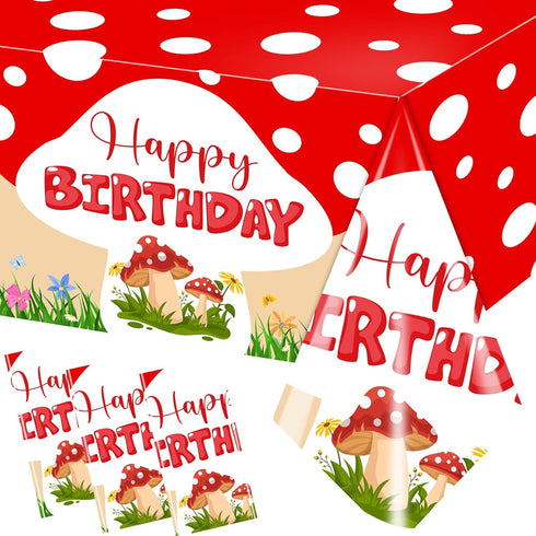 Dydamud Mushroom Birthday Party Decorations, 3PCS Mushroom Tablecloth Plastic Table Cloth for Mushroom