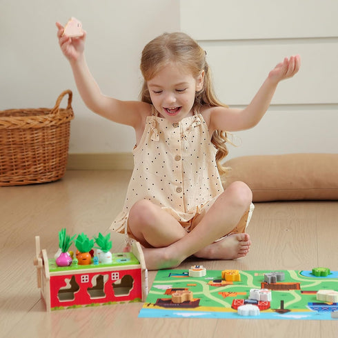 1 2 3 1-3, 1 1st JAUNTY Montessori Toy for Toddlers Years Old, Wooden Farm Shape Sorting Toy for Baby Boys Girls