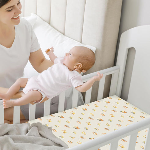 Pack and Play Sheets Fitted, 2-Pack Mini Crib Sheets, Organic Fitted for Pack N Play Mattress, Construction