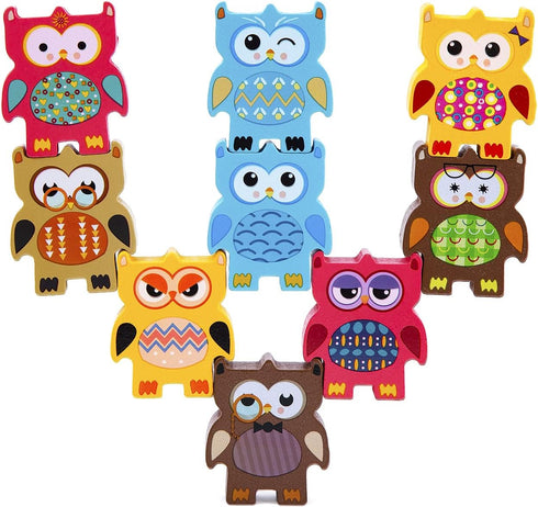 Berry President Stacking Toys, Colorful Wooden Balancing Owls Toy Set, Montessori Educational Game for Toddlers