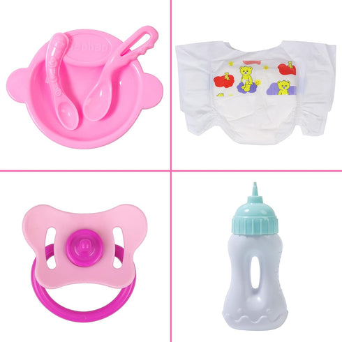 UNICORN ELEMENT 8 Pcs Baby Doll Clothes and Accessories, Baby Doll Feeding and Caring Set with Baby Doll Diaper Bag, Clothes, Diapers, Bottles, Pacifier, Swimsuits,Best Gift for Kids