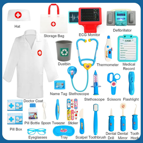 Doctor Kit for Toddlers 3-5, Dress Up Toys for 2-6 Year Old Girls, Pretend Play Doctor Set with Cart