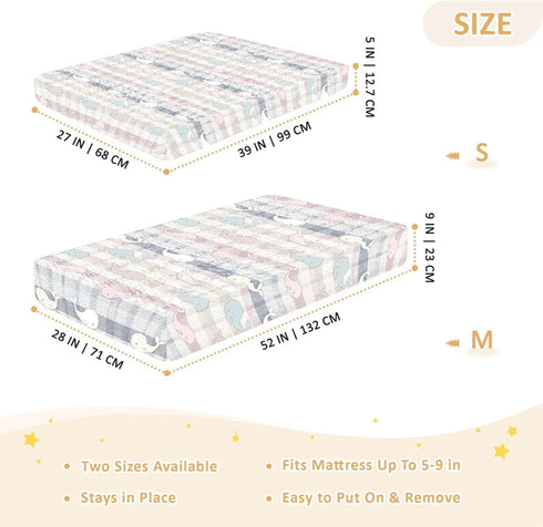 miaozhen 1 Pack 52x28 Cotton Baby Crib Sheets Soft Breathable Manga Whale Plaid Offwhite Toddler Mattresses for Nursery