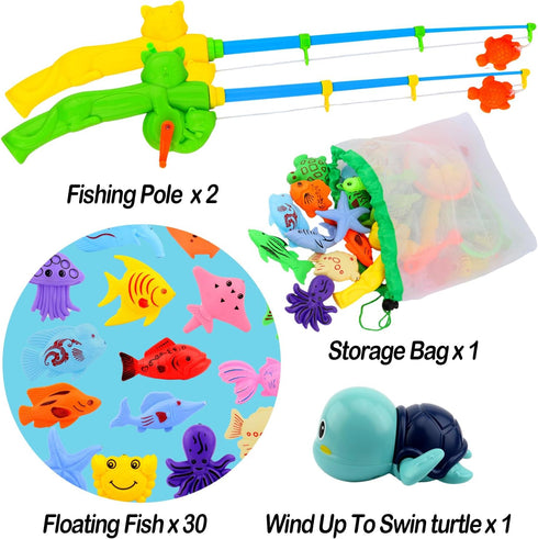 Magnetic Fishing Pool Toys Game, Water Table Bathtub Bath Toy with Pole Rod Floating Fish, Birthday Gifts for Toddlers