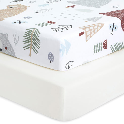 Evolur Grizzly Bear Light 2 Pack Crib Sheet, Fitted Crib Sheet for