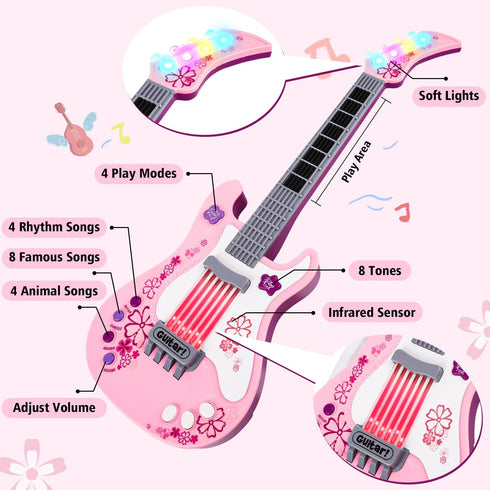 3 4 5 M SANMERSEN Kids Electric Toy Music Pink Guitars for Girl, with Strap for Kid, Toddler Musical Instrument Toys