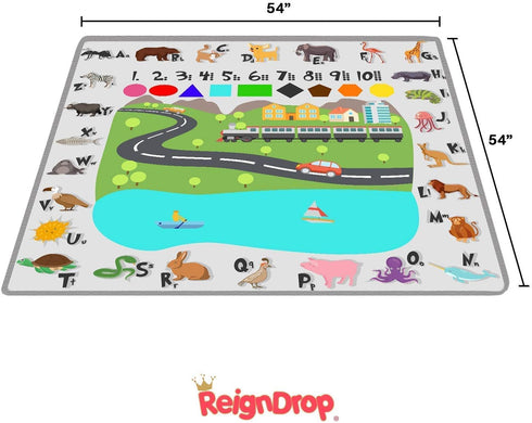 ReignDrop 54" XL Splat Mat for Under High Chair- Creative Design for Art Floor Cover, Food Spills for Baby or Toddler.