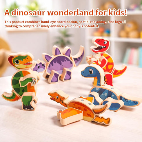 3-6 INIFEIDALA Magnetic Wooden Dinosaur Building Blocks, Take Apart STEM Montessori Educational Toy, Fine Motor Skills