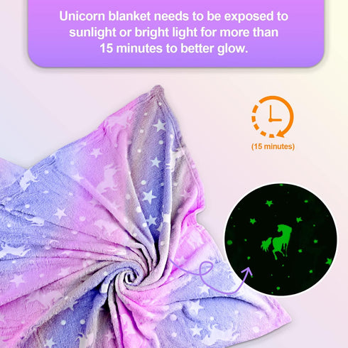 TEHALK 60"x80" Personalized Unicorn Blanket for Girls, Glow in The Dark, Fleece