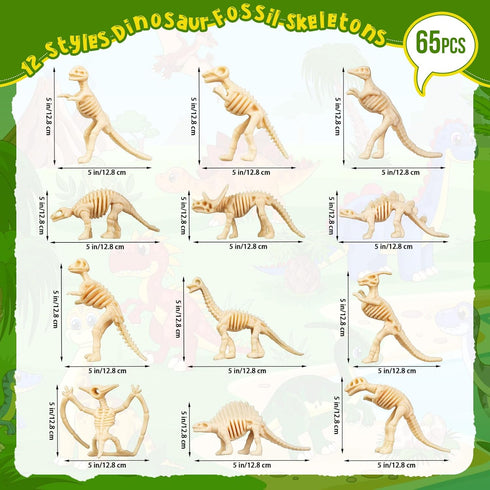 65 HFKPJRT Pcs Dinosaur Bones for Sandbox, Mini Dinosaurs Bones for Kids, Mini Dinosaur Skeleton Figures for Science