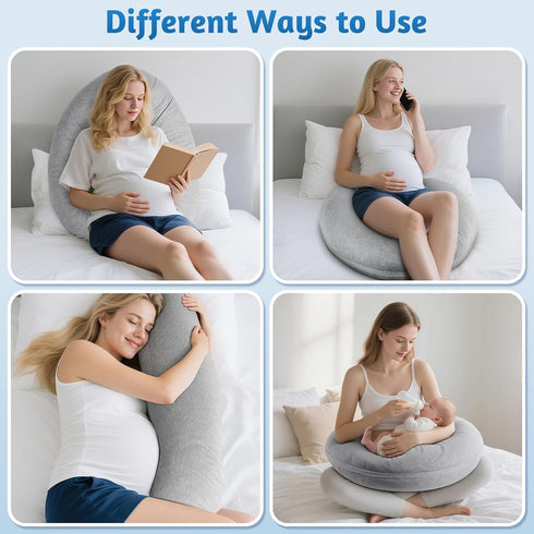 SweetSlubr 47.2 9.8'' Pregnancy Pillows for Sleeping, C-Shaped Maternity Pillow for Pregnant Women with Adjustable