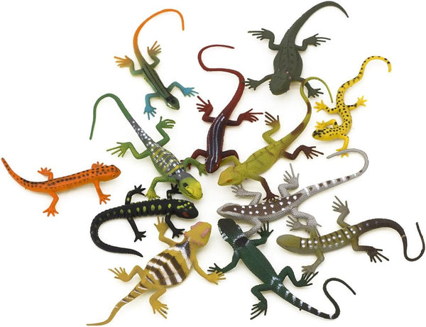Kvvdi 12pcs 5 Inch Colorful Fake Plastic Lizard Toys, Realistic Reptile Action Figures