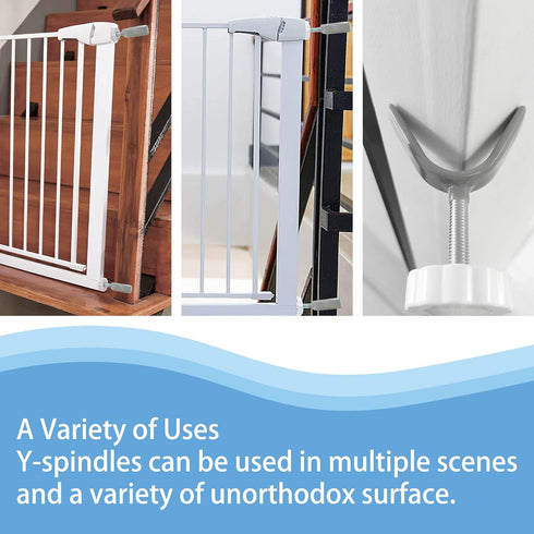 Baby Gate Banister Adapter Y-Spindle Rods - Pressure Mounted Baby and Pet Safety Gates, Extra Long Screws (Y-Grey-2