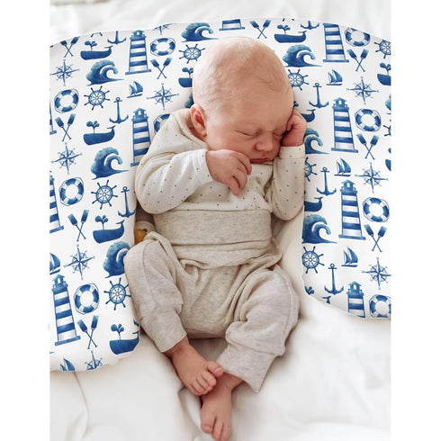 Navy White Nautical Marine Baby Nursing Pillow Covers for Boy Girl Lighthouse Compass Anchors Whale Nursing Pillowcase