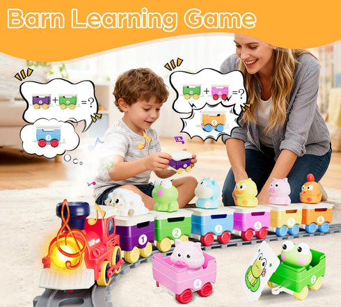 Utrena Set, 1 2 3 Toddler Train Track Toys,Electric Farm Animal Train Realistic Steam Lights Sound, Interactive Boy