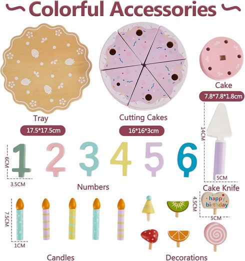 Sets, Playset 3 4 5 HERSITY Wooden Birthday Cake Toy Play Food Pretend Baking Kitchen for Toddlers, Afternoon Tea Party
