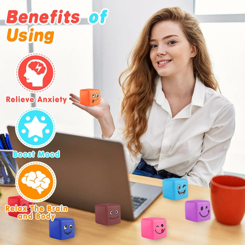 24 Pack, Stress Balls Fidget Toys for Kids: Mini Smile Face Stress Ball Stretchy Toys for Anxiety Stress Relief, Square
