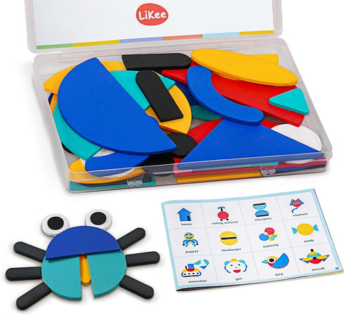 LiKee Open Ended Wooden Shape Puzzles with 36 Blocks and 60 Pattern