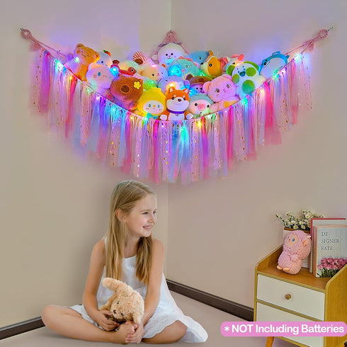 Hammock Hammock FIOBEE Stuffed Animals Net or with LED Light, Toy Hanging Stuffed Animals Storage Organizer Holder Room