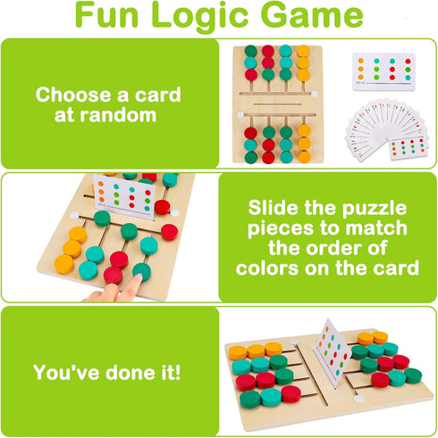AugToy Montessori Color Matching Learning Toys – Sliding Puzzle for Kids Age 3-7 – Educational Wooden Toddler Travel