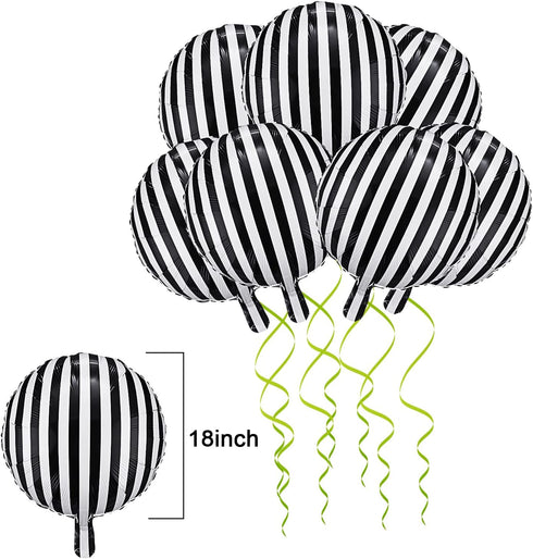 Gejoy 12 Pieces 18 Inch Black and White Striped Balloons, Foil Aluminum Helium Balloons for Parties