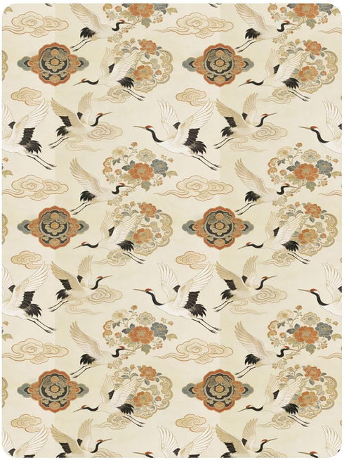 decor gift 1 Pack Japanese Cloud Flower Crane Beige Baby Crib Sheets for Boys Girls Cotton Baby Playard Sheet Soft