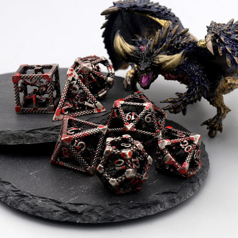 D&D Dice, Dungeons and Dragons HNCCESG Metal Dice Set for RPG MTG Table Games (Dragon Silver Bloodstained)
