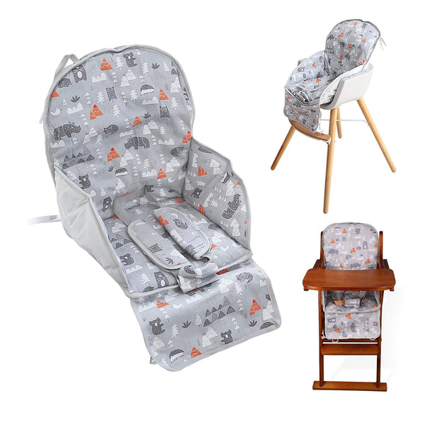High Chair Pad, Cute Pattern High Chair Cushion, Soft Comfortable Seat Belt Design, Breathable Pad (Gray Animal Pattern)