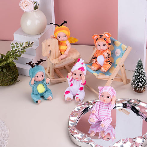 Vueos 10PCS 4inch Set 10 Sets Mini Reborn Baby Dolls with Outfits - Realistic Open Eye Design Child-Safe Role Play Toys