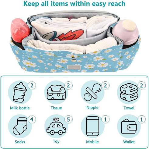 miaozhen Simple Blue Daisy diaper bag stroller organizer diaper caddy stroller carry organizador para carreola