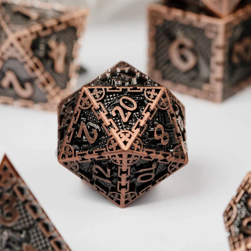 UDIXI 7-Die Metal Dice Set, Polyhedral DND Dice for Role Playing and Tabletop Games (Ancient Copper)