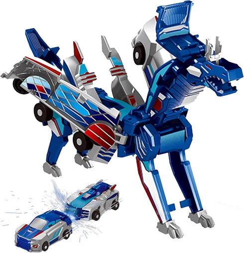 TEZKIM Collision Transforming Dinosaur Car Toy, Magnetic Dinosaur Transformer Car for Boys &
