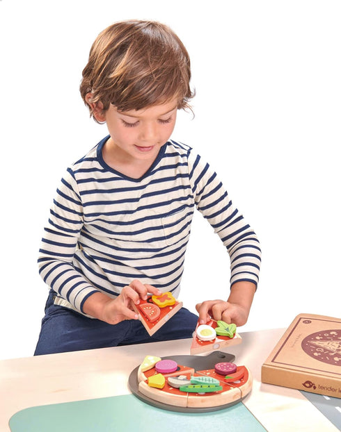 6 Set 12 3+ Tender Leaf Toys - Pizza Party - Slices of Realistic Pizza Toy with Different Toppings, Kraft Card Take-Out