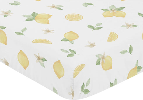 Sweet Jojo Designs Lemon Floral Girl Fitted Crib Sheet - Baby or Toddler Bed Nursery, Yellow Green Beige White