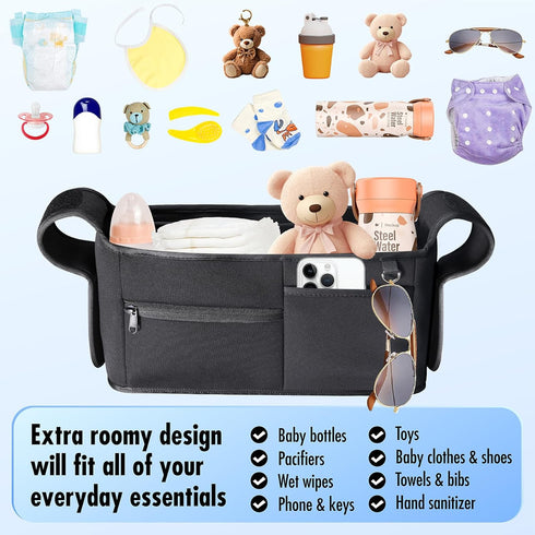 Vanleestar 2 Stroller Organizer, New Fabric Design, Holds Cup Holders for Baby Products, Multiple Pockets for Storing