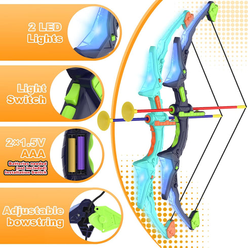 2 Pack Kids Bow and Arrow Set with LED Flash Lights, 14 Suction Cup Arrows, Indoor and Outdoor Archery Toy Gift for