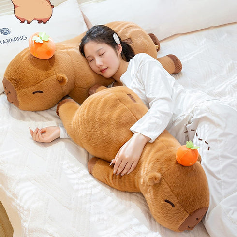 Persimmon 39.4" PEACH CAT Capybara Plush Long Capibara Stuffed Animal Cute Plushies Toys Gifts for Adults Brown