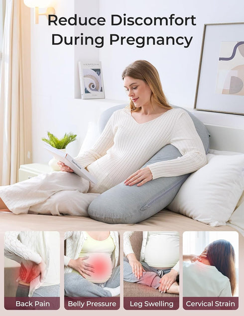 Momcozy Cooling J-Shaped Pregnancy Pillow - Deep Grey, Side Sleeper Support
