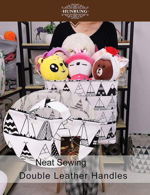 HUNRUNG Square Storage Bins - Nursery Hamper Canvas Laundry Basket, Foldable Waterproof Boxes for Toy Organizer