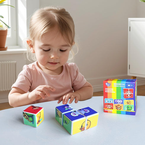 3D Magnetic Cubic Jigsaw Puzzle Toys for Toddlers, Large Building Blocks Cubes 1.65 Inches, Animal Theme